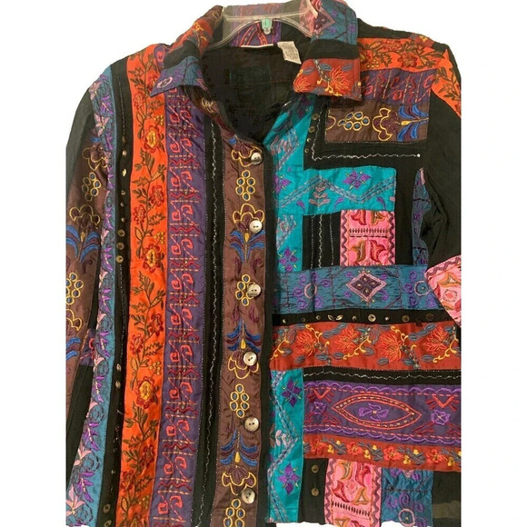 Chico’s Patchwork Embroidered Boho Wearable Art Jacket Size 1 Or Medium 8 (F5) - Picture 3 of 7